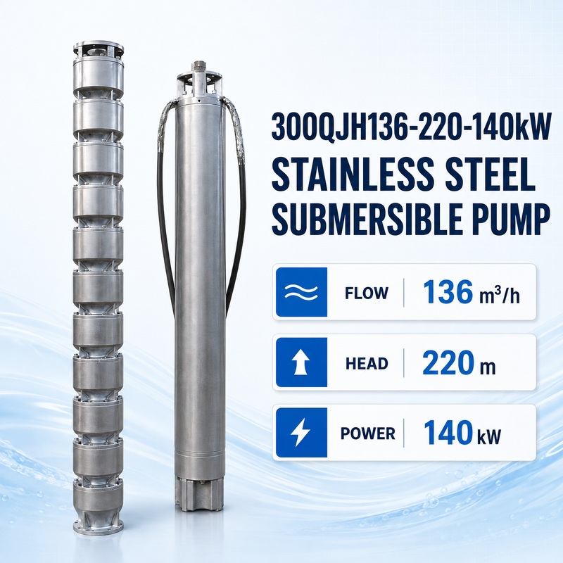 140 kW RVS Dompelpomp met 220 m opvoerhoogte en 136 m³/u debiet voor diepwaterputtoepassingen