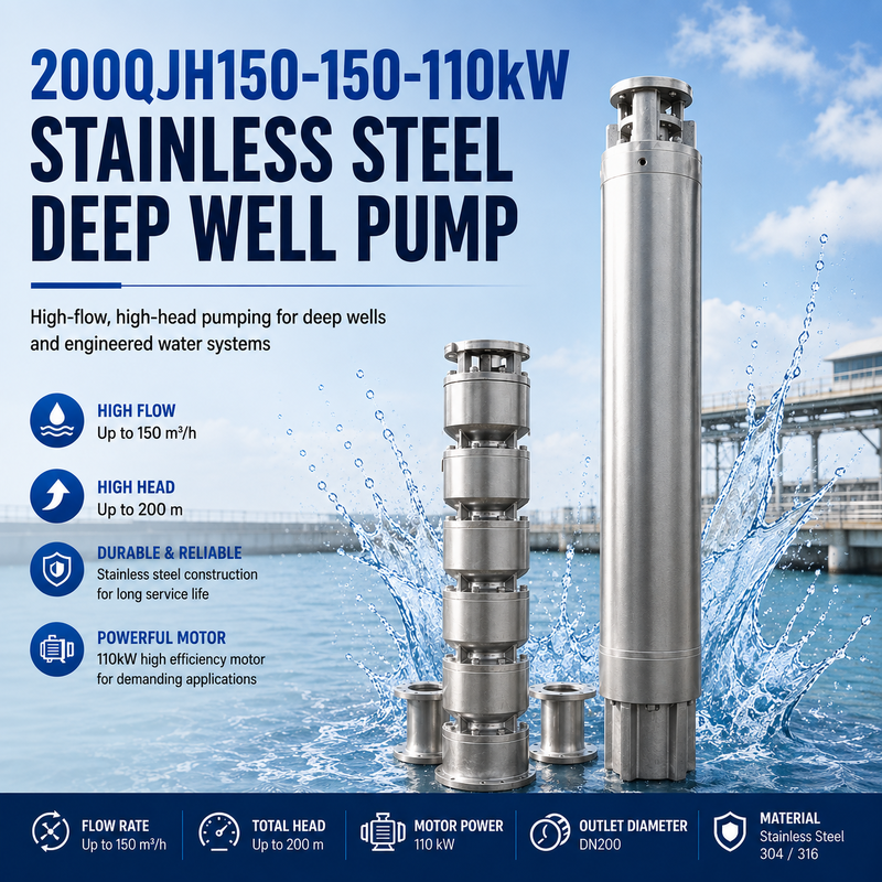 200QJH150-150-110kW Roestvrij staal diepteputpomp Hoogstroompomp voor diepe putten en ingenieurswatersystemen