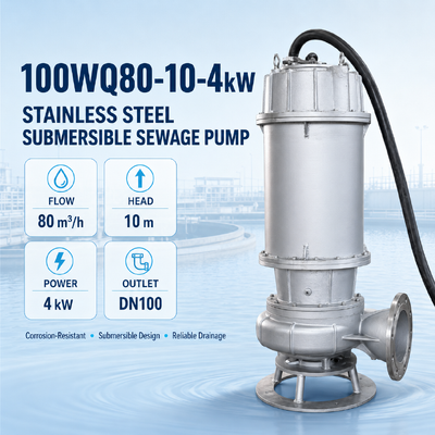 Onderwaterpomp van roestvrij staal voor het afvoeren van afvalwater met een stroom van 80 m3/uur en een hoofd van 10 m